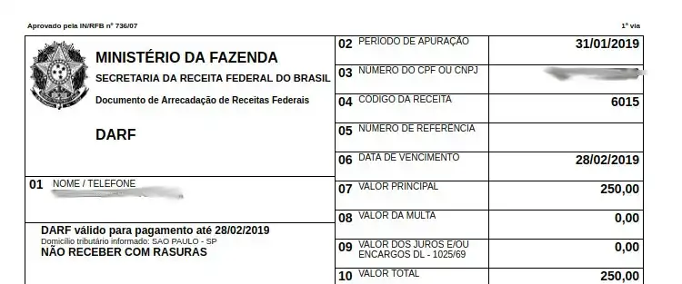 DARF na importação  Número de Referência